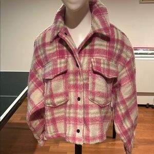 Zara Pink and Cream Teddy Jacket Oversized Style